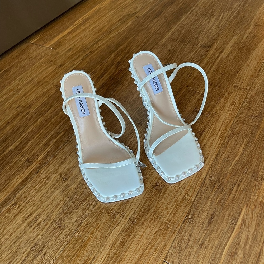 Steve Madden white studded stilettos